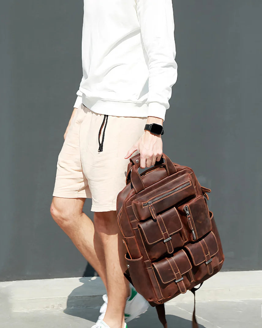 Genuine Leather Canvas Retro Backpacks | Laptop Shoulder Bag