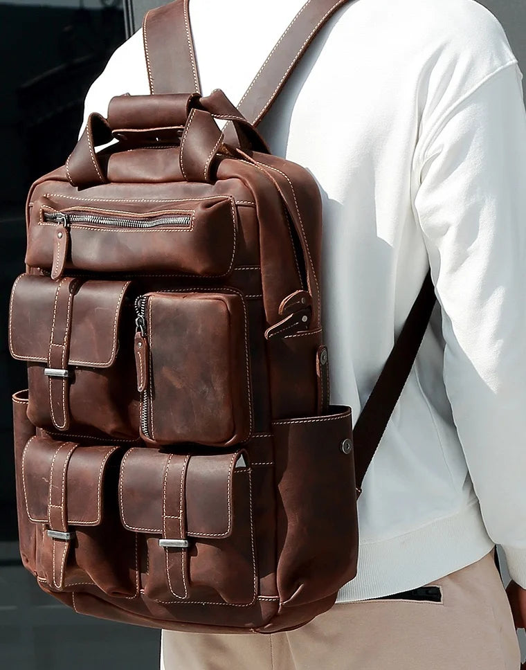 Genuine Leather Canvas Retro Backpacks | Laptop Shoulder Bag