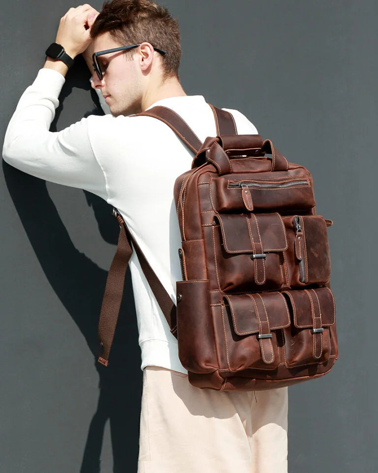 Genuine Leather Canvas Retro Backpacks | Laptop Shoulder Bag