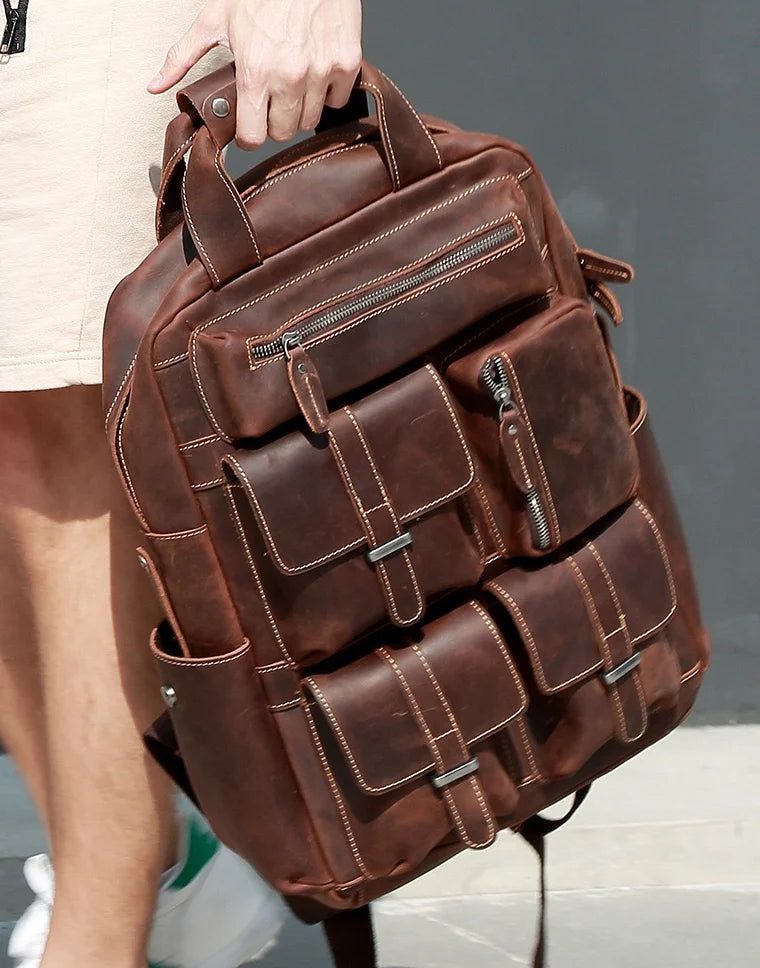 Genuine Leather Canvas Retro Backpacks | Laptop Shoulder Bag