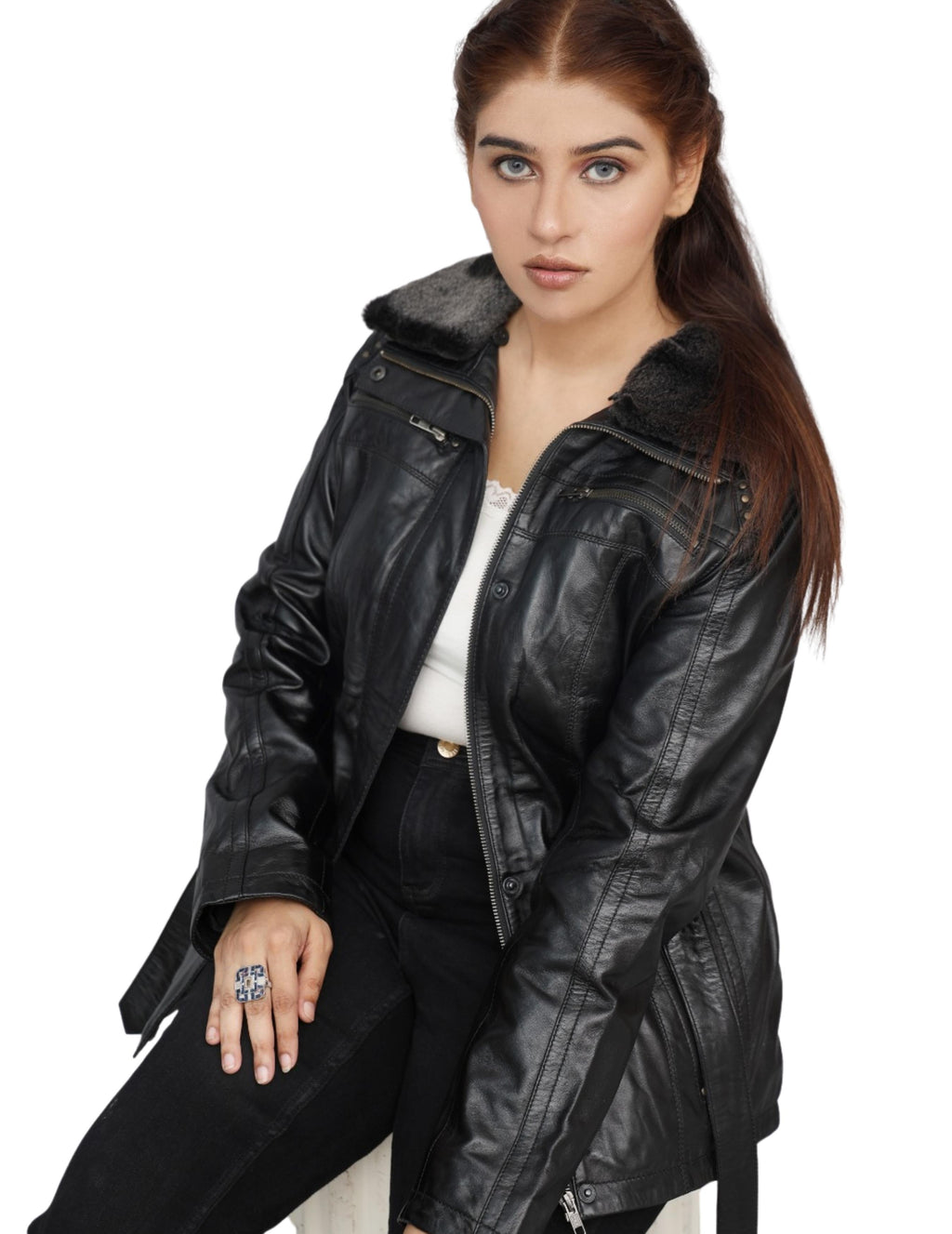 ZH-4 Black Luxe Shearling Leather Jacket – 2-in-1 Removable Fur Collar Edition