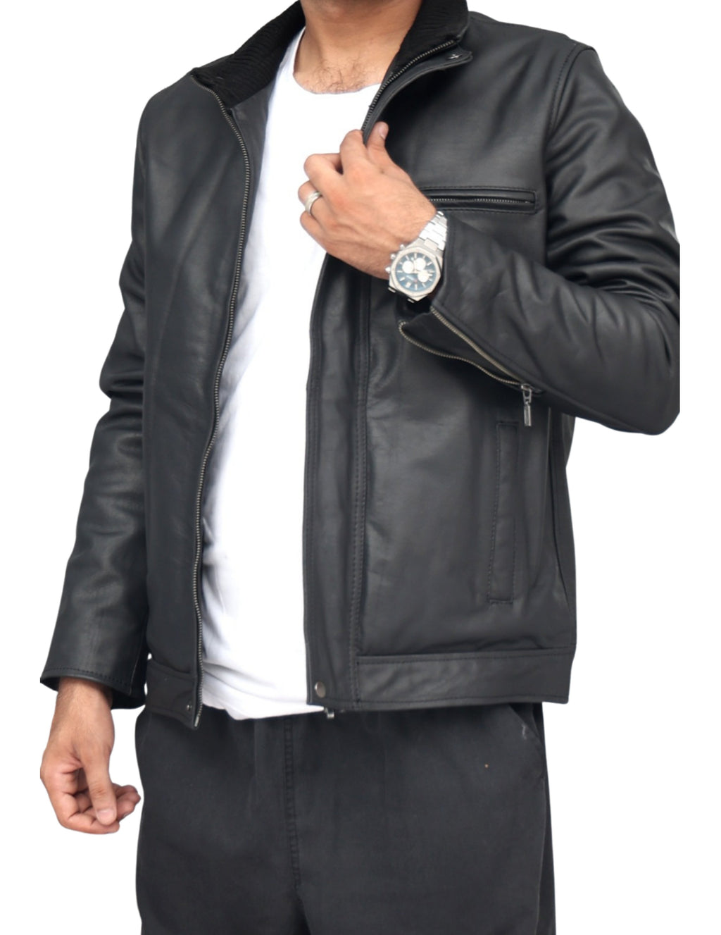 TAM-5 Matte Black Skipper Leather Jacket – Dual Collar Edition