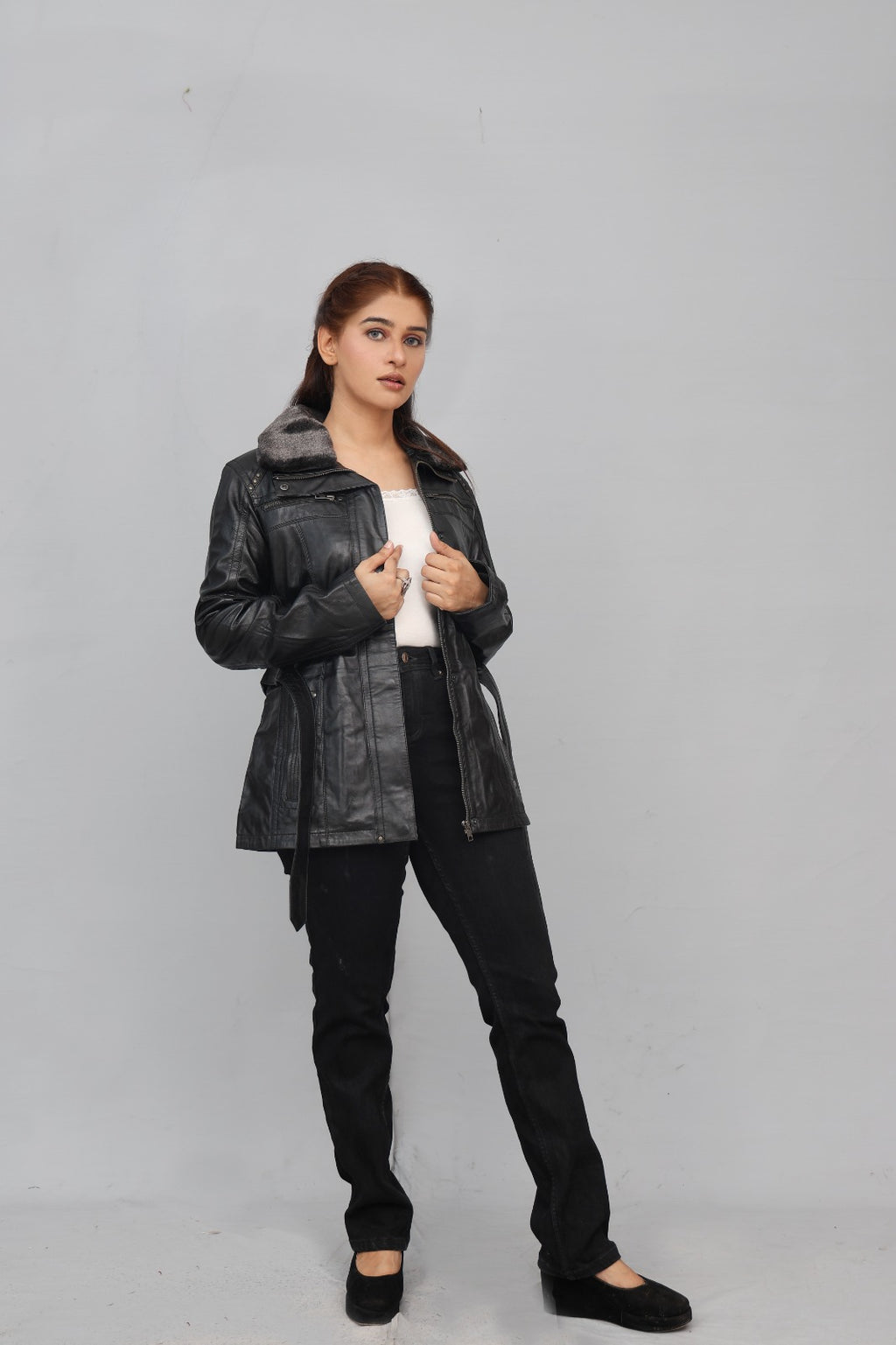 ZH-4 Black Luxe Shearling Leather Jacket – 2-in-1 Removable Fur Collar Edition