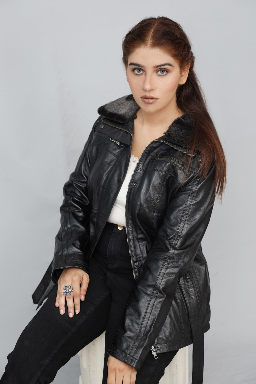 ZH-4 Black Luxe Shearling Leather Jacket – 2-in-1 Removable Fur Collar Edition