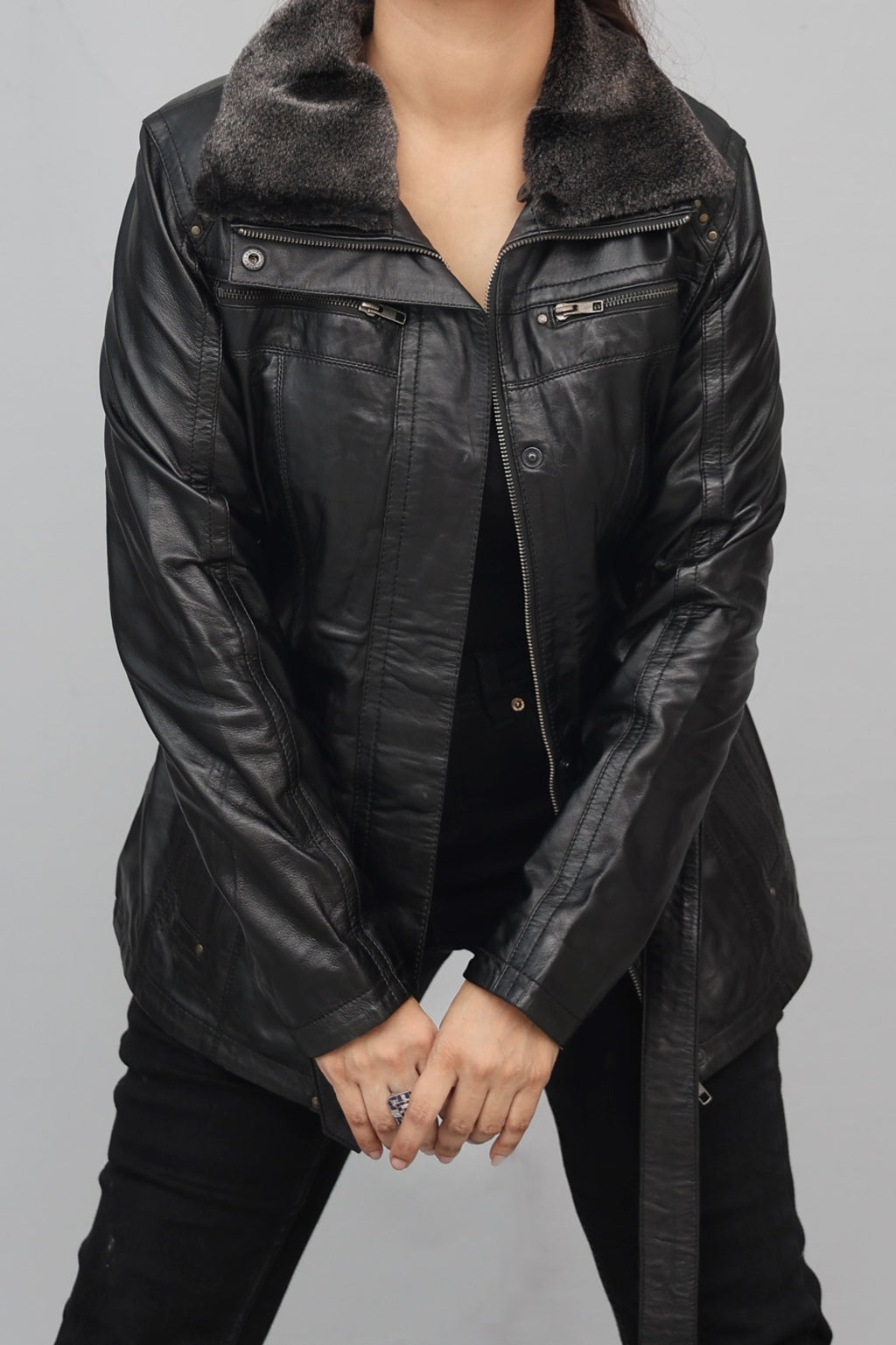 ZH-4 Black Luxe Shearling Leather Jacket – 2-in-1 Removable Fur Collar Edition