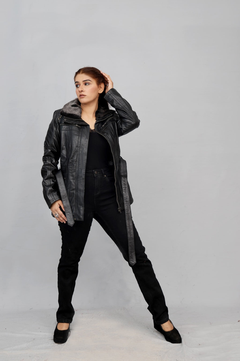 ZH-4 Black Luxe Shearling Leather Jacket – 2-in-1 Removable Fur Collar Edition