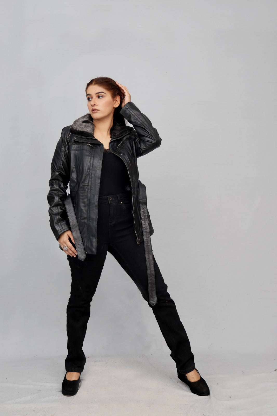 ZH-4 Black Luxe Shearling Leather Jacket – 2-in-1 Removable Fur Collar Edition