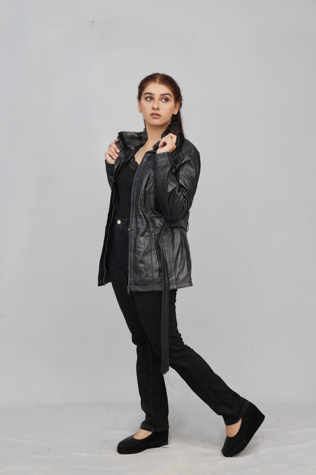 ZH-4 Black Luxe Shearling Leather Jacket – 2-in-1 Removable Fur Collar Edition