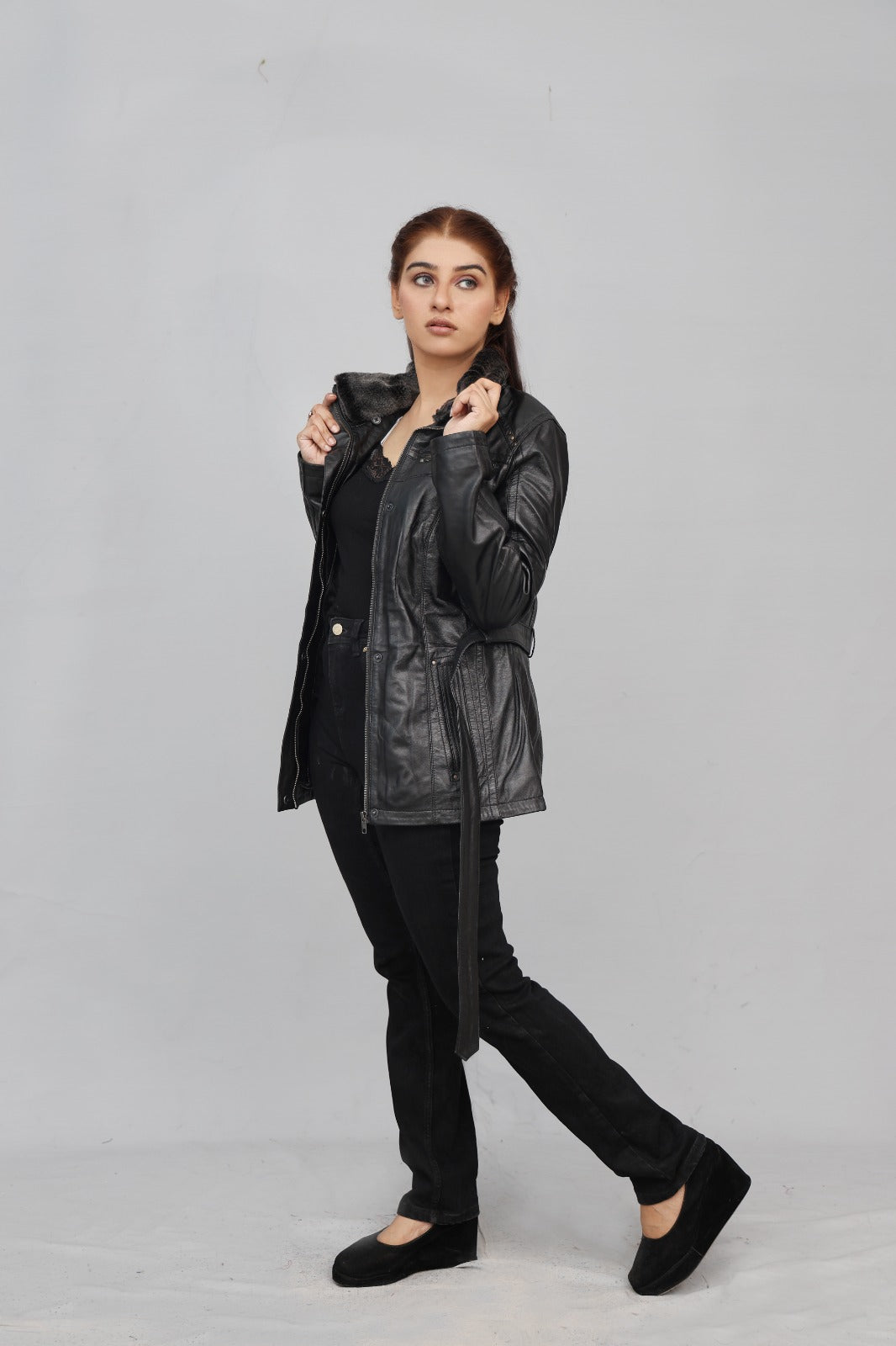 ZH-4 Black Luxe Shearling Leather Jacket – 2-in-1 Removable Fur Collar Edition