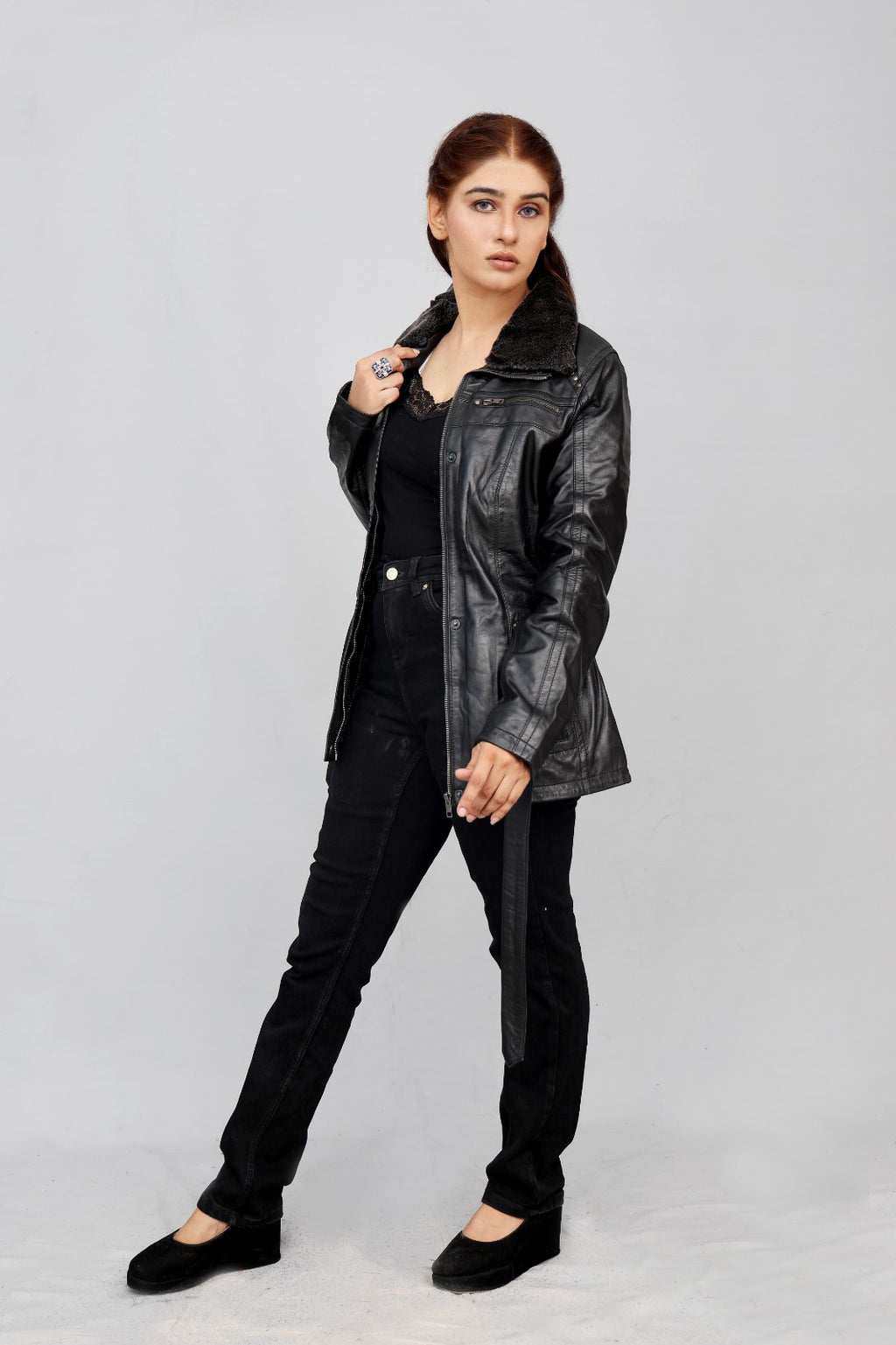 ZH-4 Black Luxe Shearling Leather Jacket – 2-in-1 Removable Fur Collar Edition