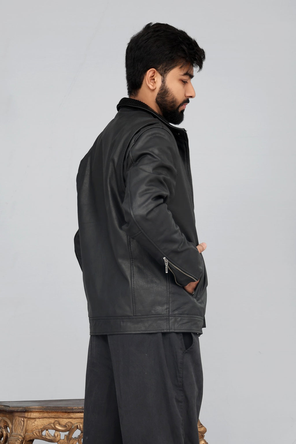 TAM-5 Matte Black Skipper Leather Jacket – Dual Collar Edition